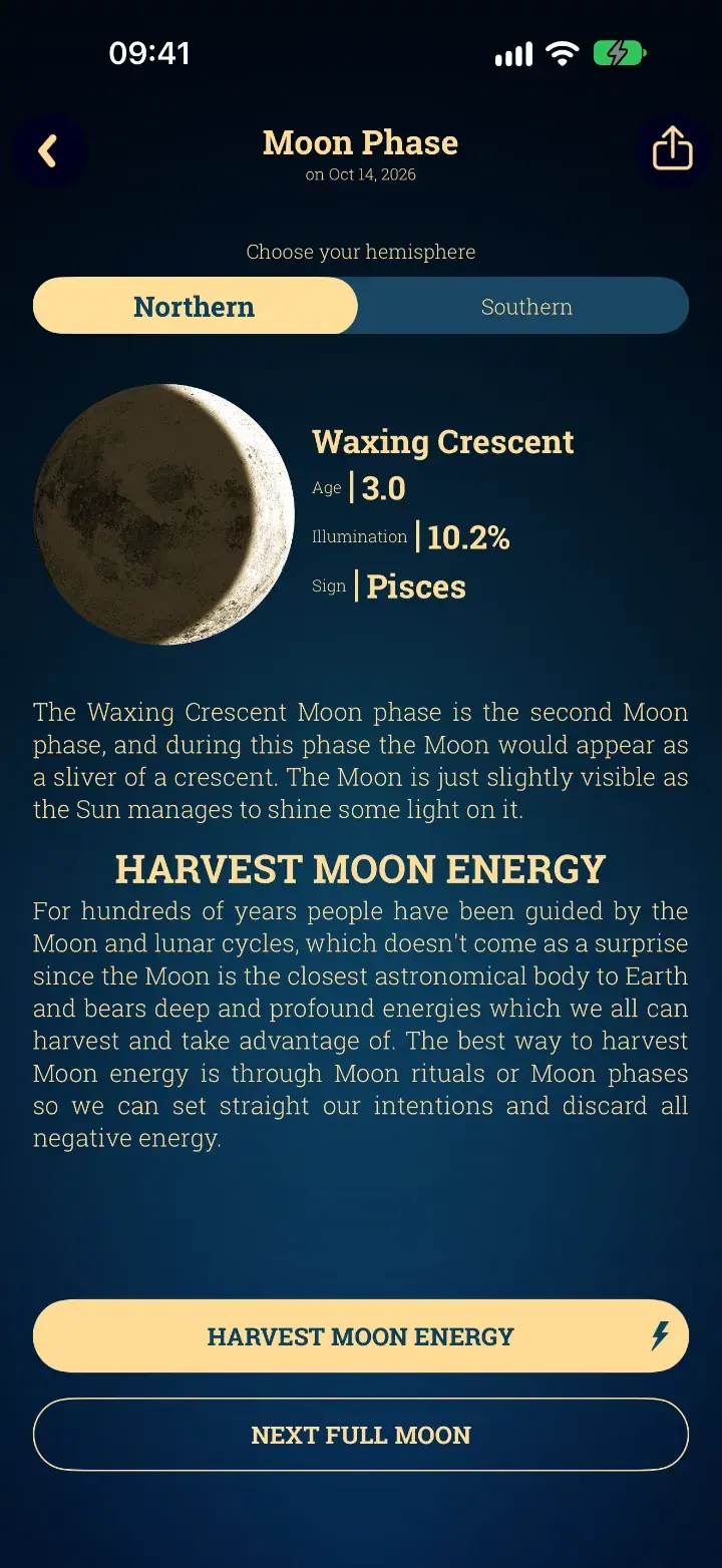 Moon Phase screen in the Tarot Card Reading app